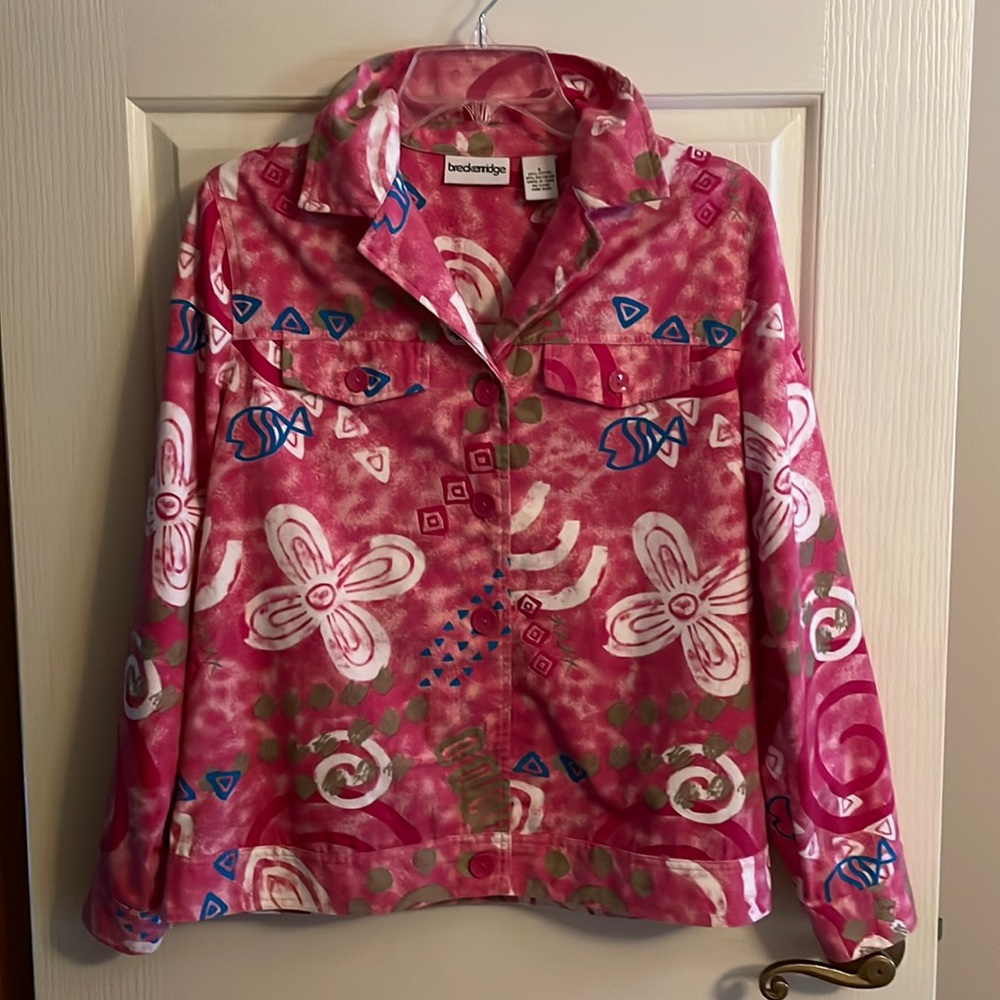 ❤️ 3 for $15;  BRECKENRIDGE LIGHT JACKET  NWOT PINK WHITE BLUE & TAN